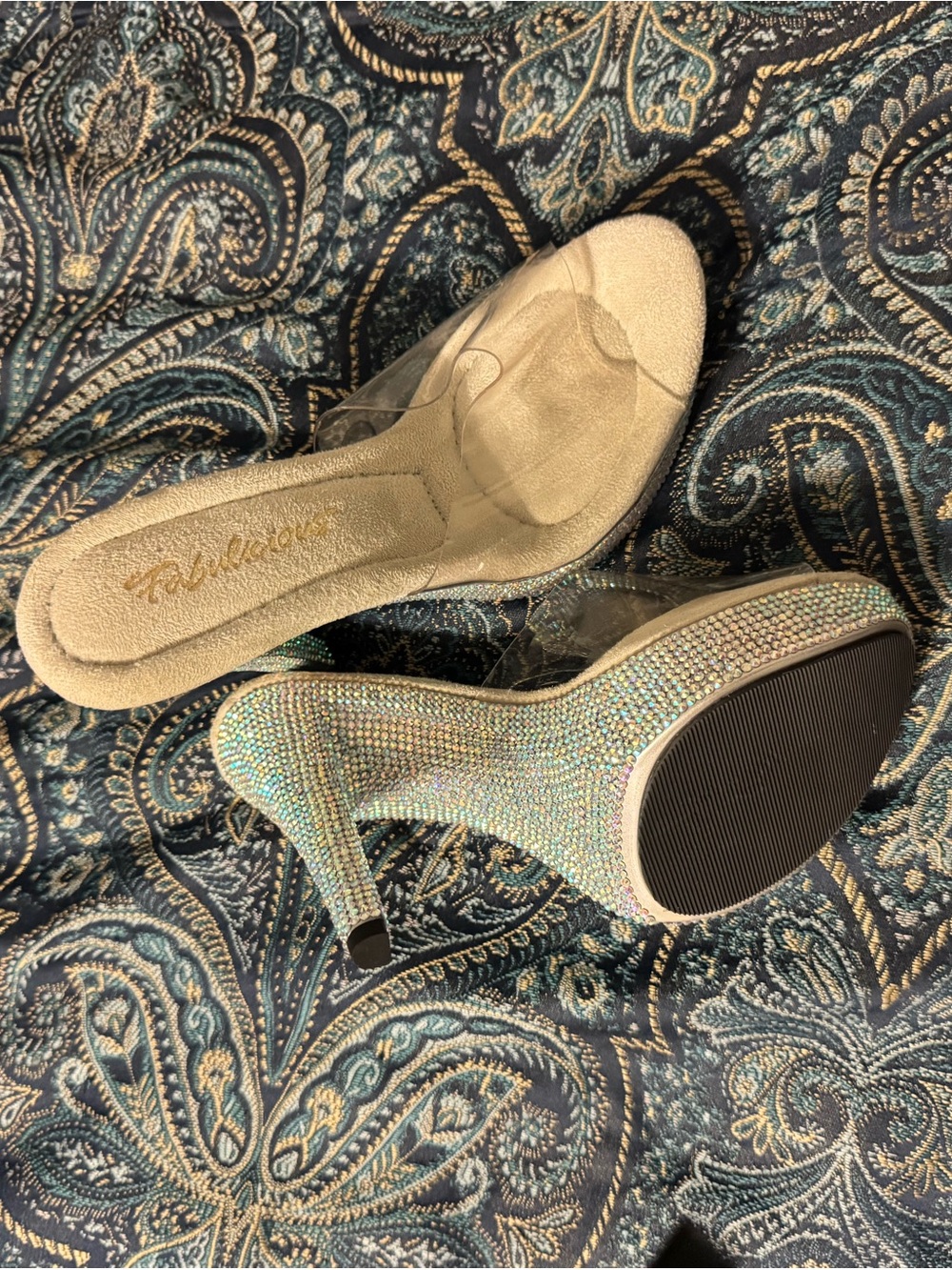 Crystal Embellished Clear-Strap High Heels - Iridescent